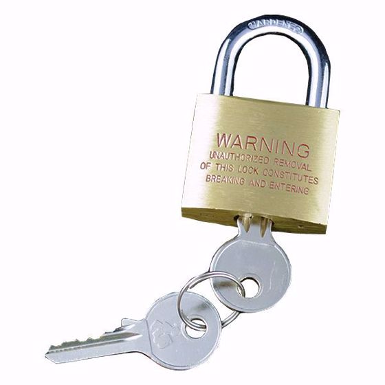 Picture of Brass Padlock w/ warning message-1 1/2"